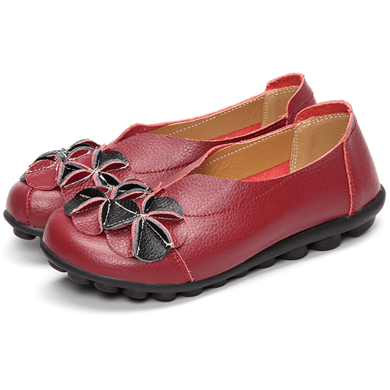 US Size 5-13 Women Flower Flat Shoes Casual Outdoor Leather Slip on round Toe Loafers