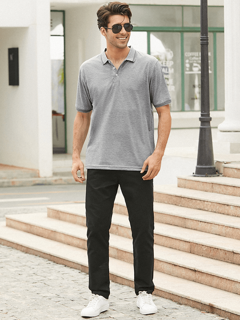 Mens Business Cotton Solid Color Button Closure Golf Shirts