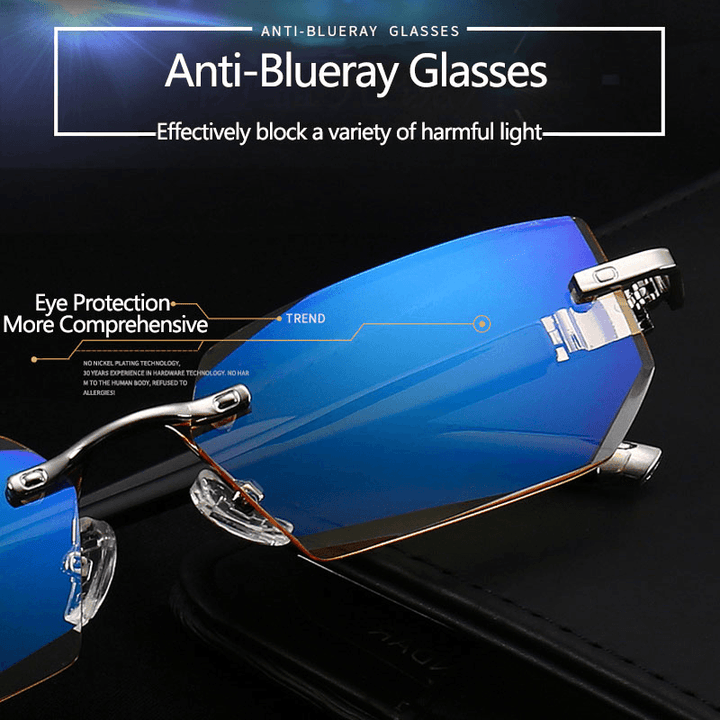 Unisex Anti-Blue Light Radiation Rimless Metal Presbyopia Glasses High-Definition Reading Glasses