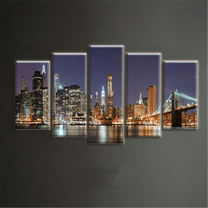 5Pcs Cityscape Night Canvas Art Print Paintings Picture Home Wall Decor