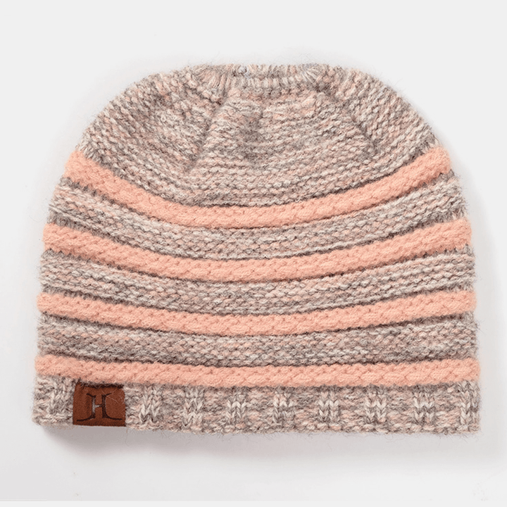 Unisex Wool Stripe Pattern Keep Warm Empty Top Ear Protection Knitted Hat - MRSLM