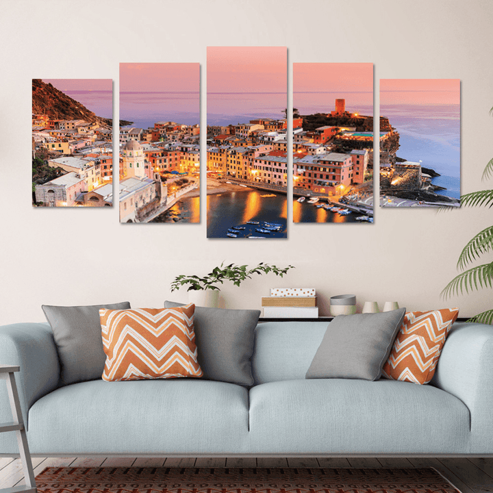 5 Panel Frameless Print Italian Town Oil Paintings on Canvas Wall Picture for Living Room Decor