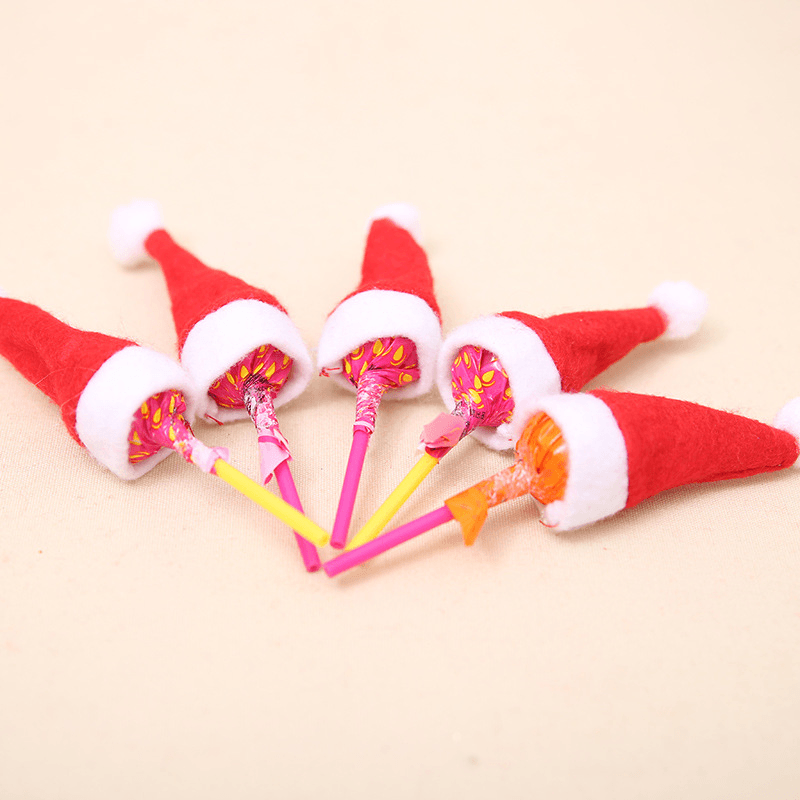 10Pcs/Pack Mini Christmas Hat Santa Claus Hat Xmas Lollipop Hat Mini Wedding Gift Creative Caps Christmas Tree Ornament Decor