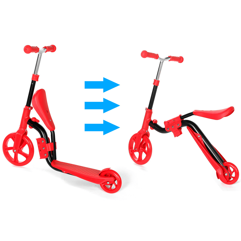 2 in 1 2 Wheels Kids Scooter Adjustable Seat Junior Walker Baby Balance Bike Toddler Bicycle for Balance Sports Training for 2-6 Years Old