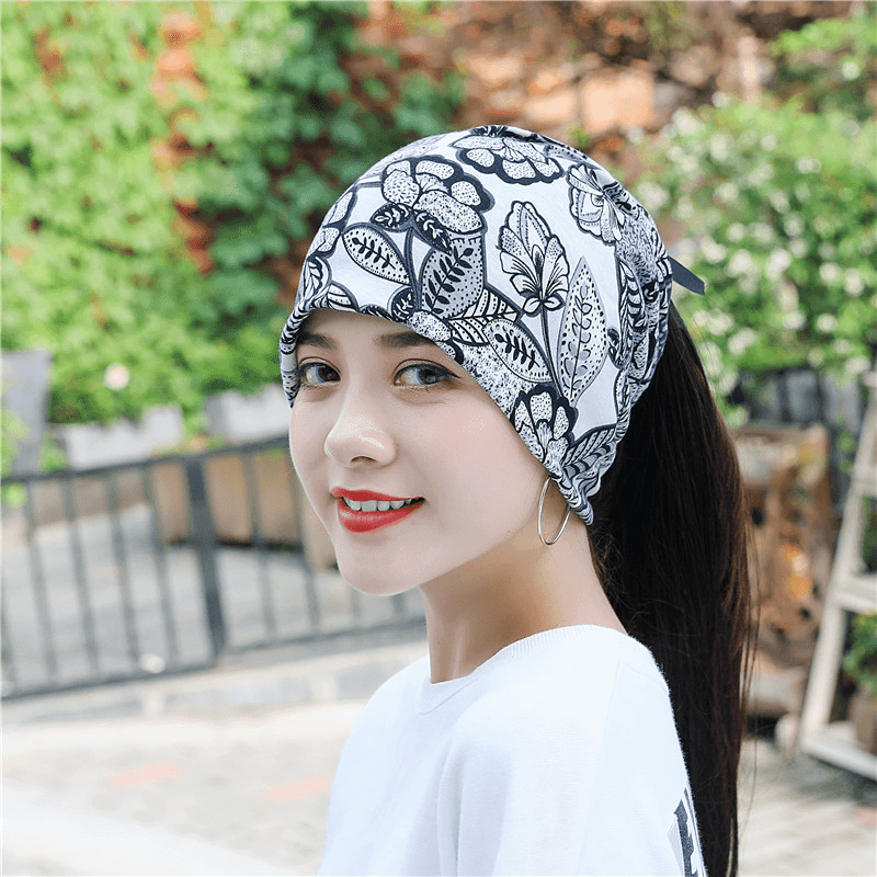 Women Cotton Floral Leaf Printing Pattern Casual Outdoor Dual-Use Neck Protection Brimless Beanie