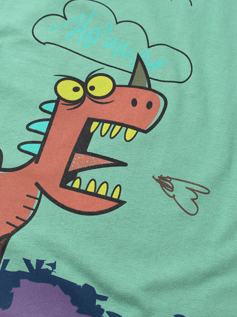 Mens Casual Dinasour Cartoon Letter Print Short Sleeve T-Shirts