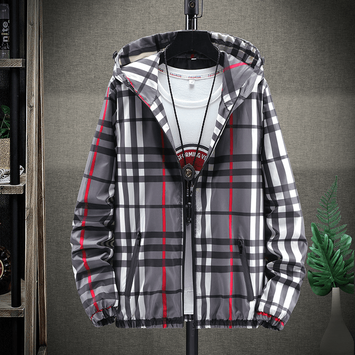 2020 Spring New Men'S Japanese Slim Hooded Plaid Jacket