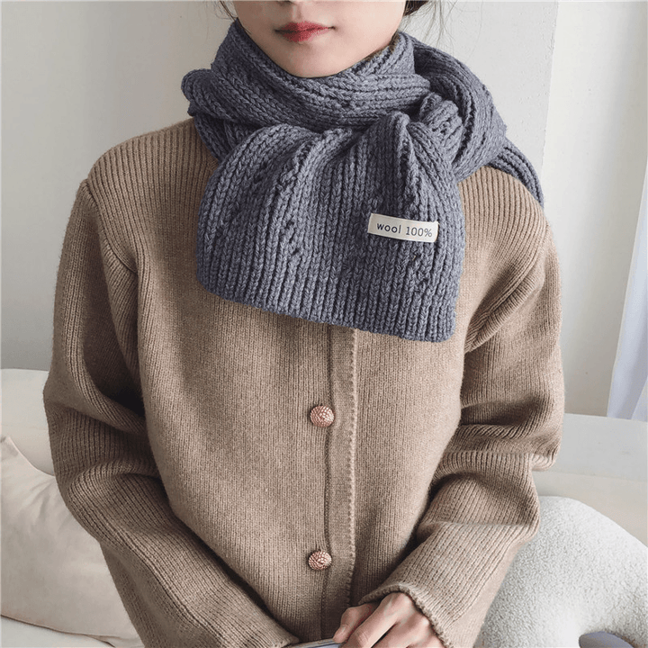 Pure Color Knitted Hollow Thick Warm Scarf