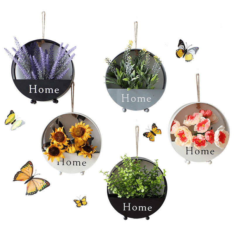 Creative round Wrought Iron Wall-Mounted Flower Basket Decoration Flower Stand