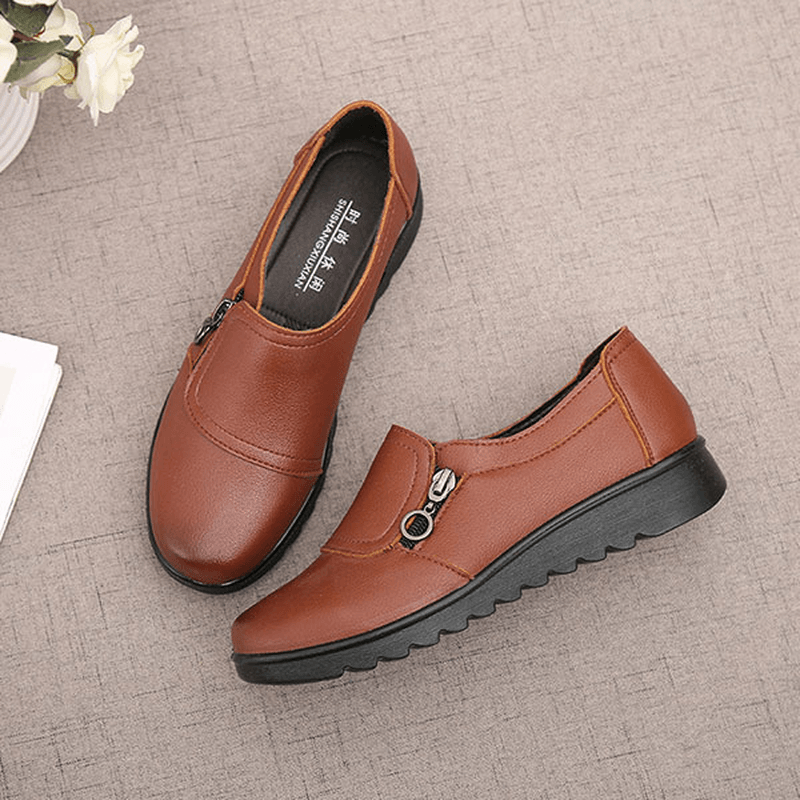 Women Casual Leather Slip on Outdoor Flat Loafers