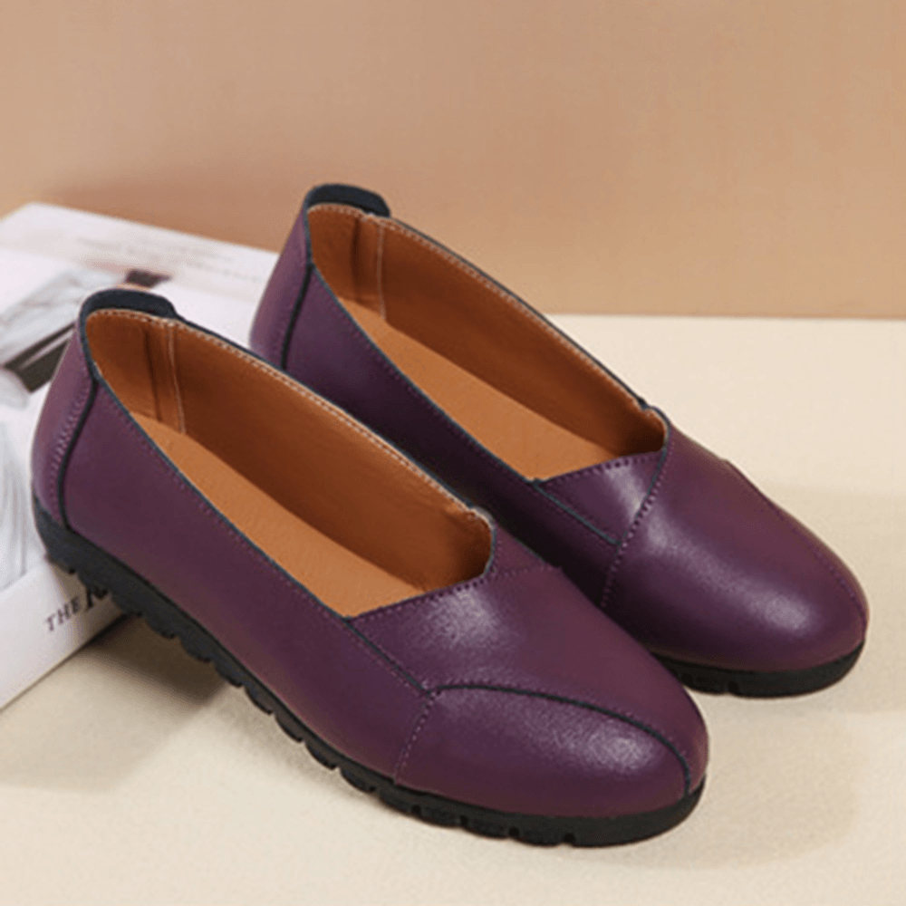 Women Casual Breathable Leather Halved Belt Slip-On Soft Sole Loafers