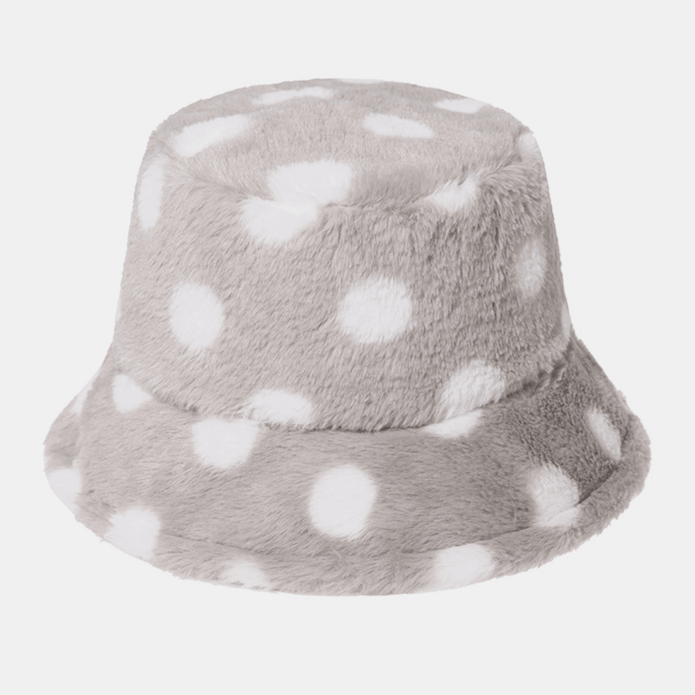 Unisex Rabbit Hair Colorful Dots Pattern plus Thicken Warm Windproof Soft All-Match Travel Bucket Hat