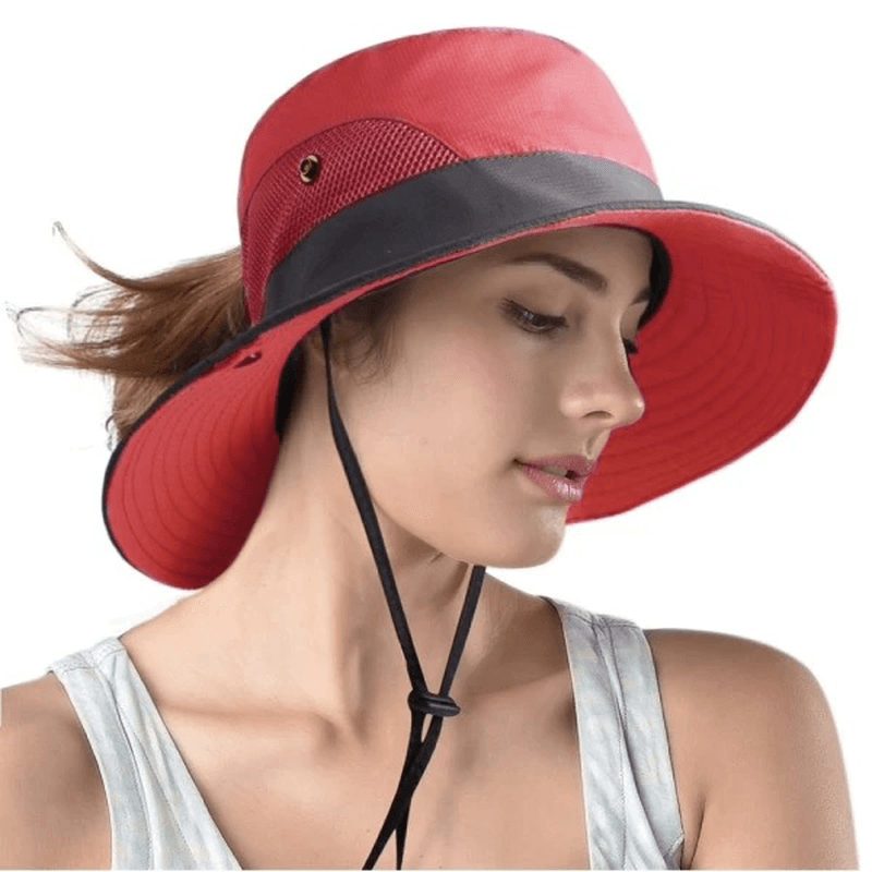 Sunscreen UV Protection Fishing Mountaineering Sun Hat Wild Brim Foldable Adjustable Bucket Hat for Female - MRSLM