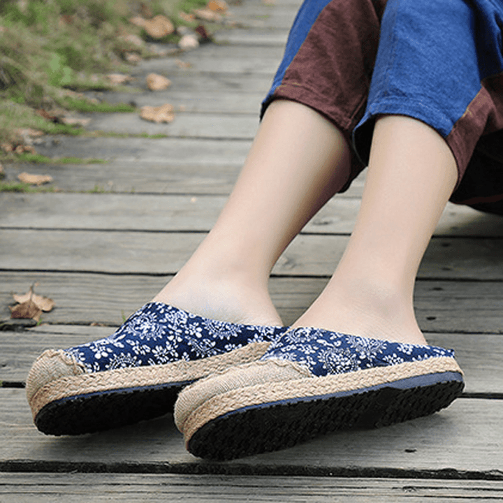 Women Casual Cotton Flax Outdoor Comfortable round Toe Flat Loafer Shoes