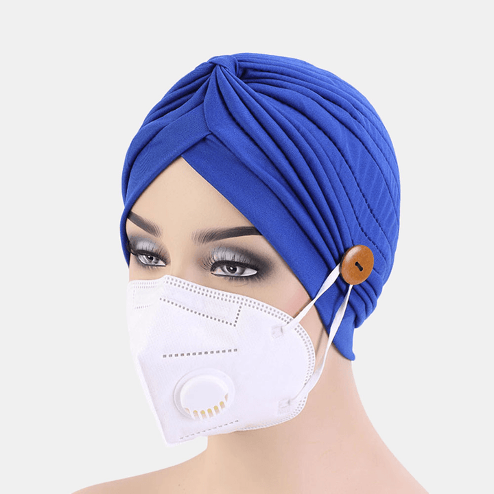 Solid Color Beanie National Style Button Mountable Ears Prevent Strangulation Bandana