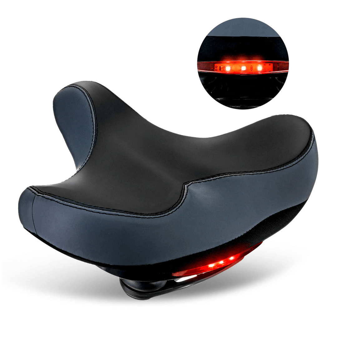 Bike Saddle Comfortable Breathable Wide Cushions Seat Shock Absorber with 3 Modes Taillight for Electric Bike Scooter Motorcycle