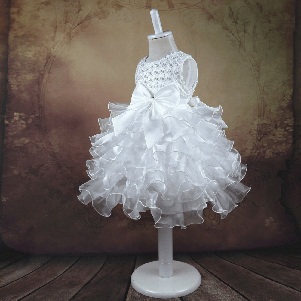 Girl Dress, Handmade Beaded Baby Dress, Full Year Old Full Moon Dress, 0-2 Year Old Bow Tie Princess Skirt - MRSLM