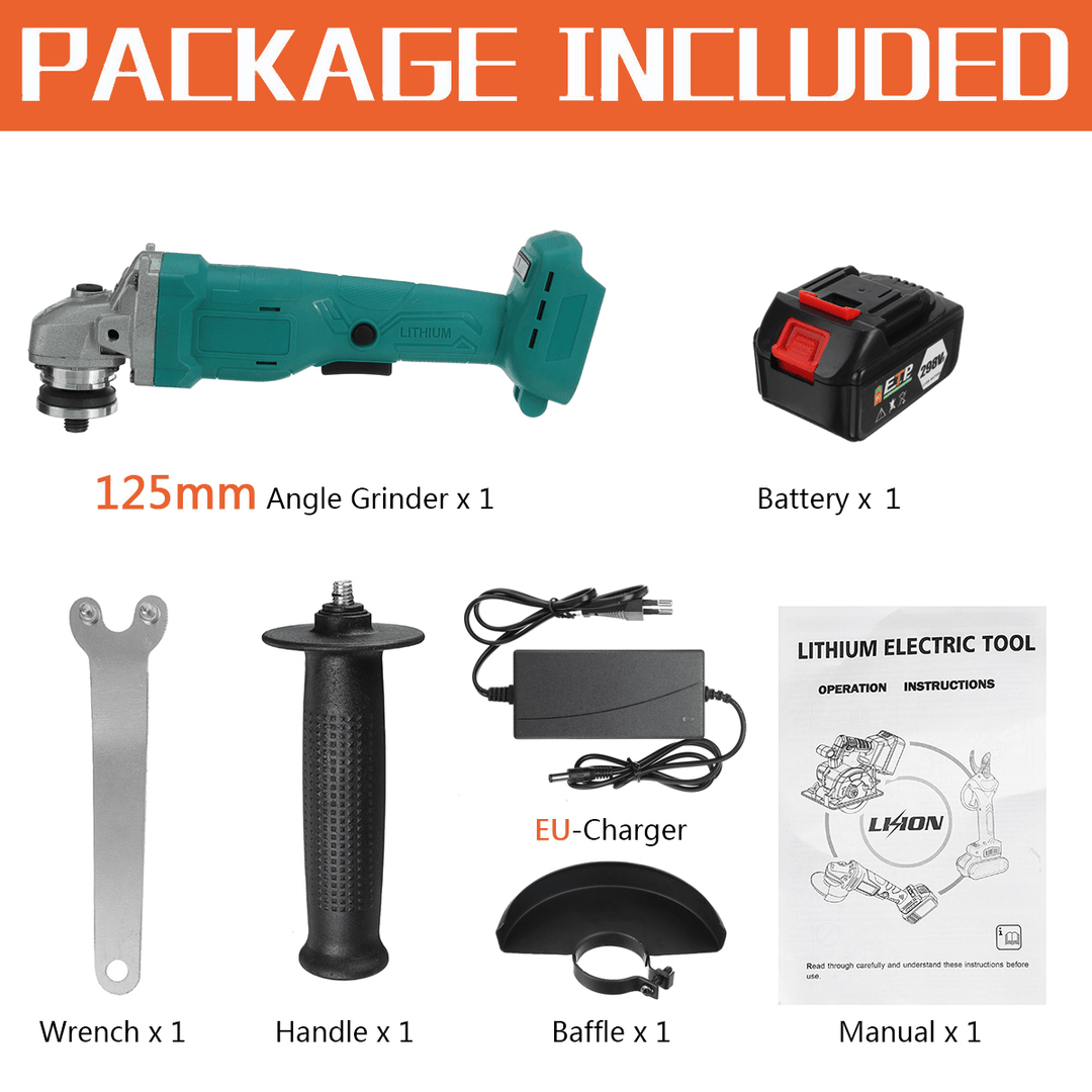 298VF 100Mm/125Mm 1300Mah Brushless Cordless Angle Grinder Cutting Grinding Polishing Tool W/ 1/2 Battery - MRSLM