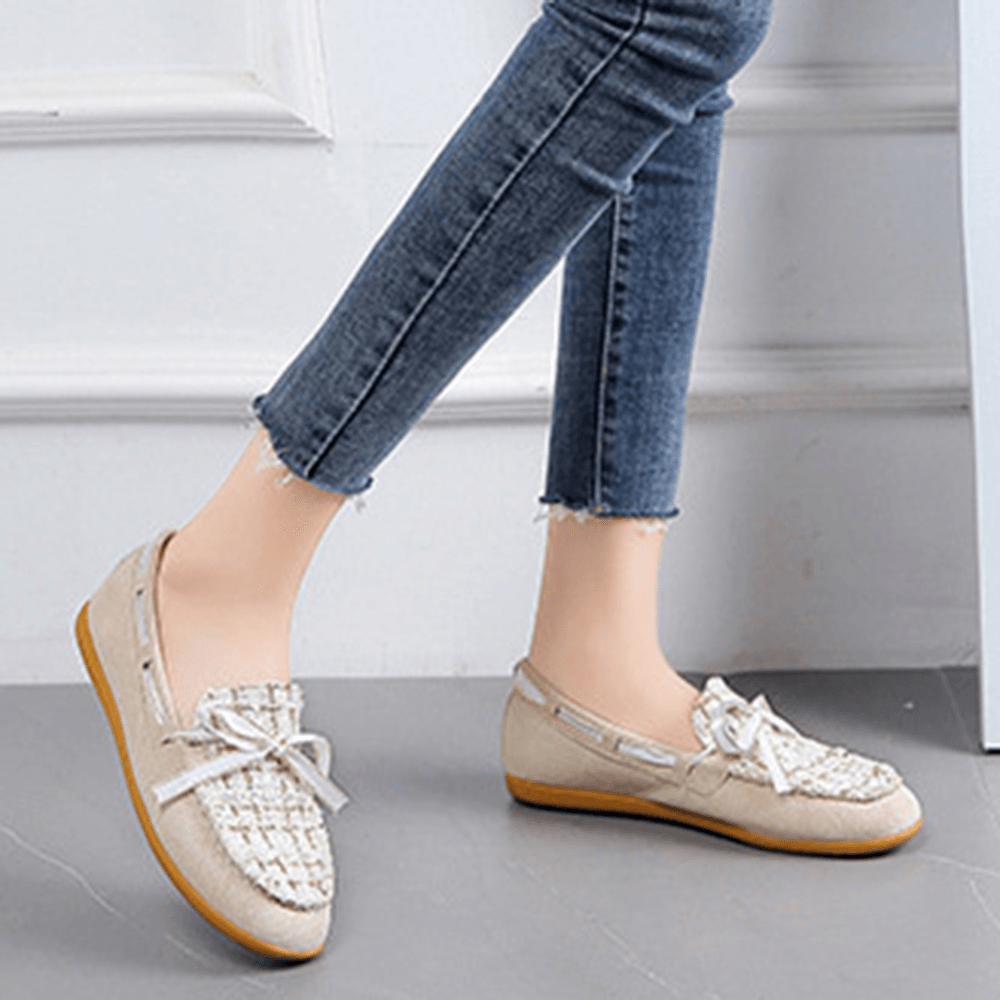 Women Butterfly Knot Decor Small Fragrance Wind Comfy Breathable Casual Slip on Loafers