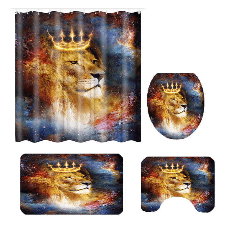 180Cmx180Cm Crown Lion Shower Curtain Set Waterproof Shower Mat Set - MRSLM