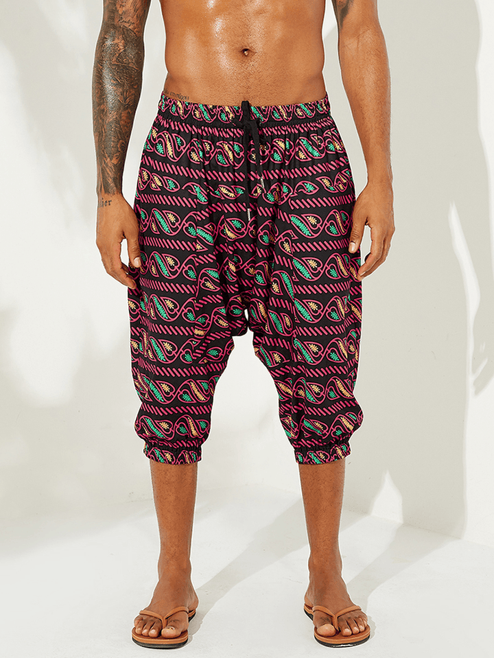 Mens Summer Pattern Printed Elastic Waist Loose Pants