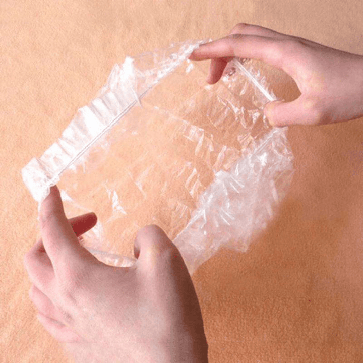 100Pcs Bathroom Disposable Strip Transparent PE Plastic Shower Cap Hotel Room Bath Hair Protective Caps Shower Bag