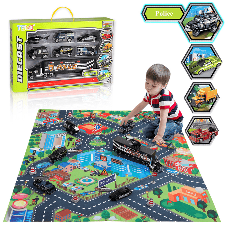 Mini Racing Toy Alloy Engineering Car Parking Lot Scene Game Mat Carpet