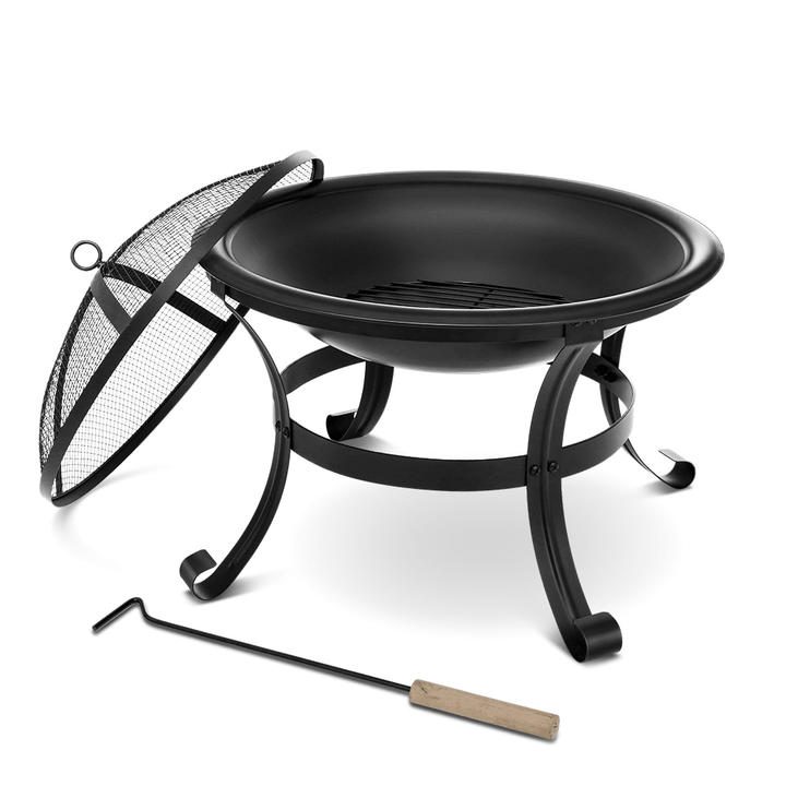 [US/ EU Direct] XMUND XM-CG1 22 Inch Steel Fire Pits Firepit with Mesh Screen Durability and Rustproof Fire Bowl BBQ Grill for Outdoor Wood Burning Camping Bonfire Garden Beaches Park