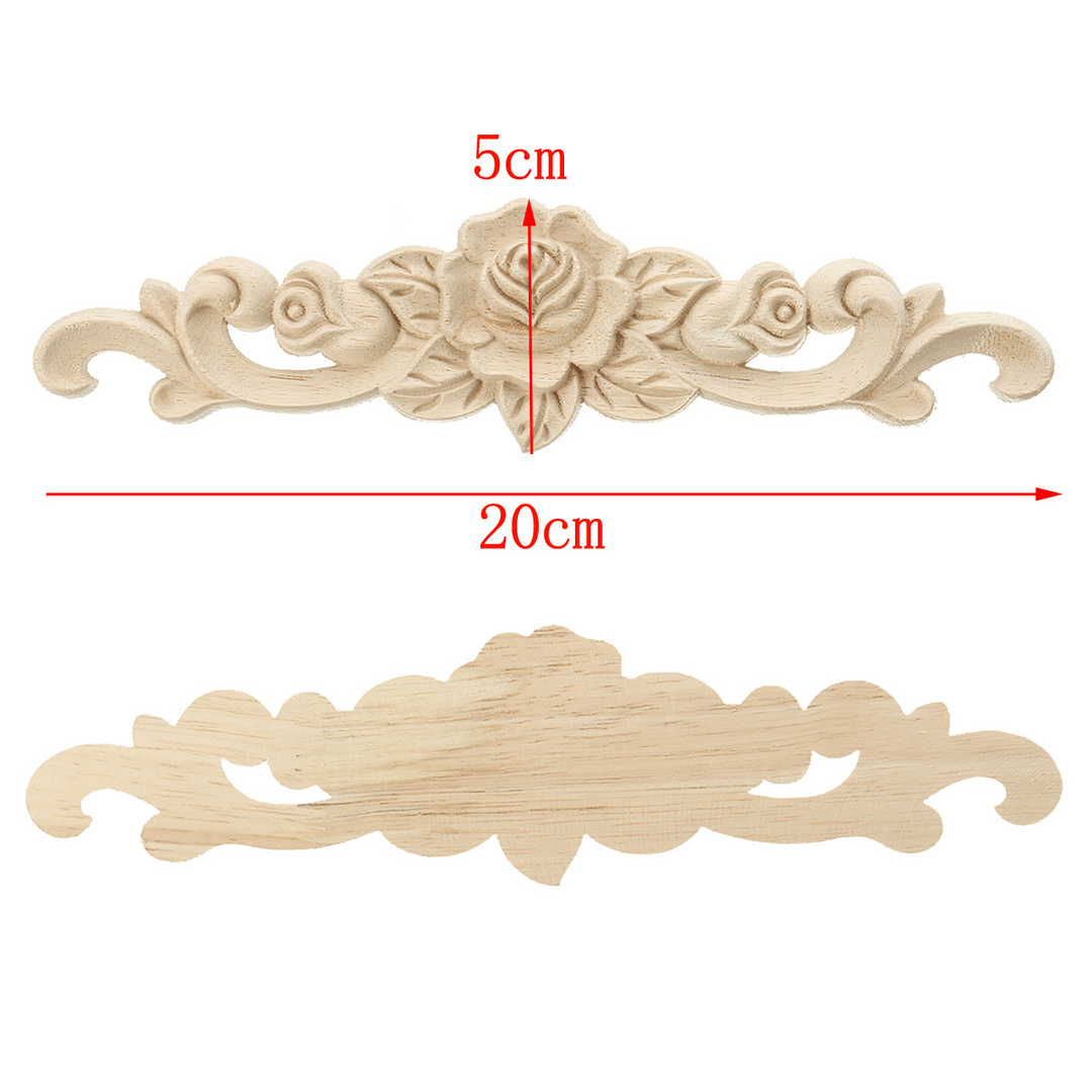 20X5Cm Wood Carved Onlay Applique Unpainted Rose Flower Door Decoration