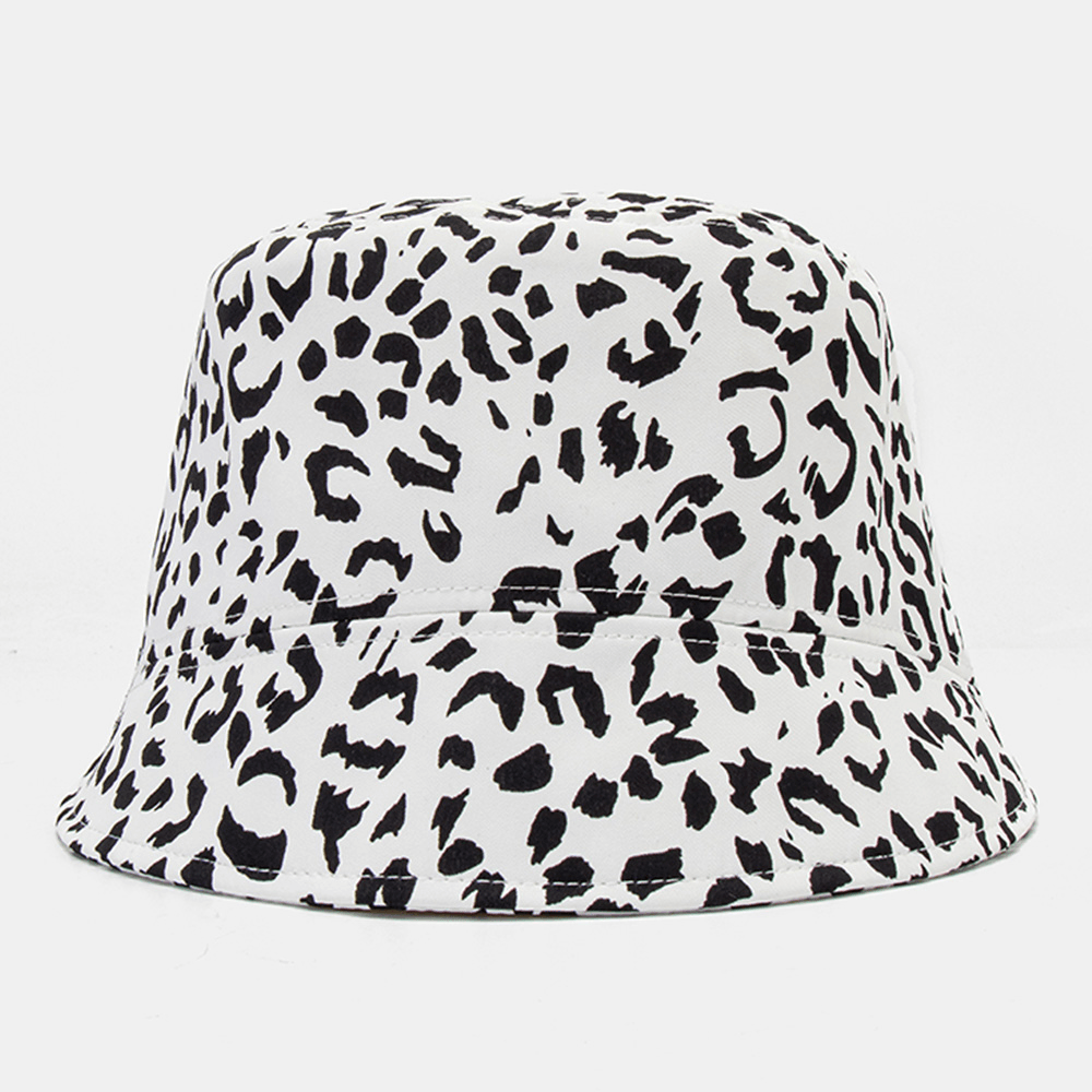 Women Patchwork Leopard Pattern Print Sun Hat Cotton Fashion All-Match Sunscreen Bucket Hat - MRSLM