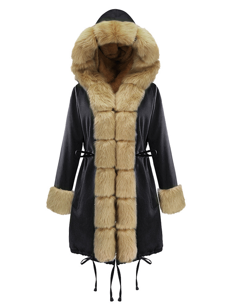 Long Sleeve Print Fur Collar Hooded Thick Coats - MRSLM