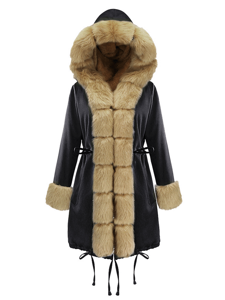 Long Sleeve Print Fur Collar Hooded Thick Coats - MRSLM