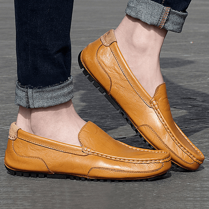 Men Leather Casual Driving Slip on Outdoor Flat Soft Comfortable Loafers Shoes