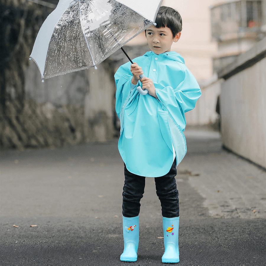 7Th Children Cloak Raincoat Boy Girls Waterproof Poncho with 3M Reflection Strip for Children Rain Coat