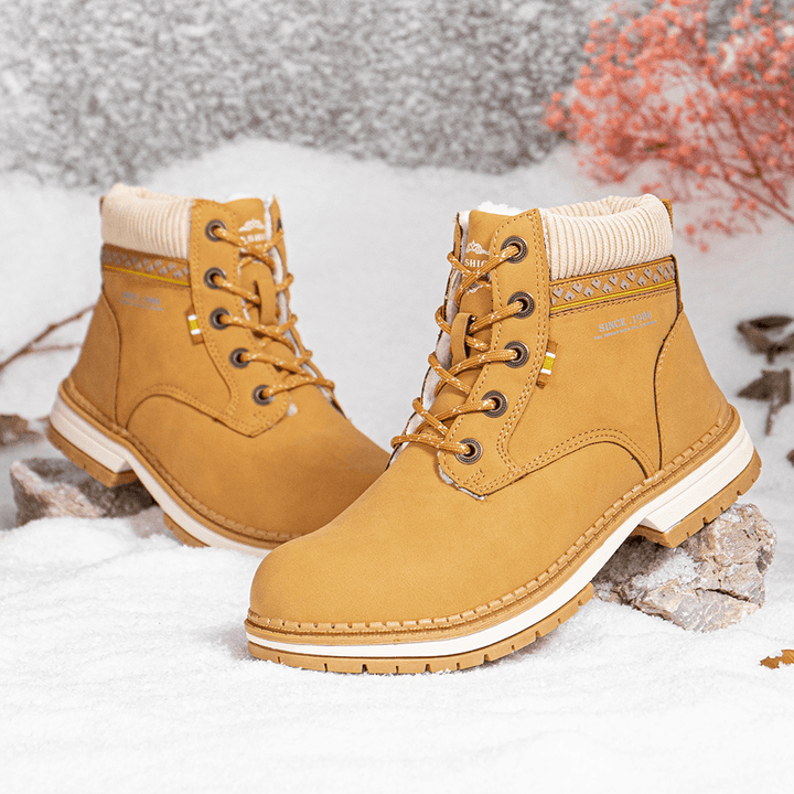 Women Outdoor Warm Lining Lace up Winter Snow Short Boots