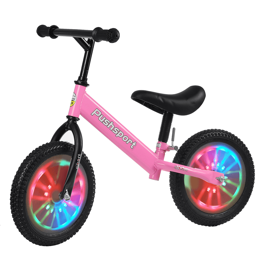 Kids Adjustable Height Flashing Balance Bikes Children Bicycle with Comfortable CushionsÔºÜNon-Slip Handles Wear-ResistantÔºÜShock-Absorbing Rubber Tires Aged 2-7 Years Old - MRSLM