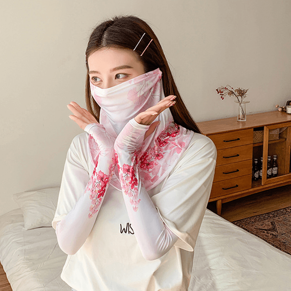 Women Sunscreen Summer Outdoor Ice Silk Sleeve Arm Guard Sleeve Breathable Cover Face Veil Mask