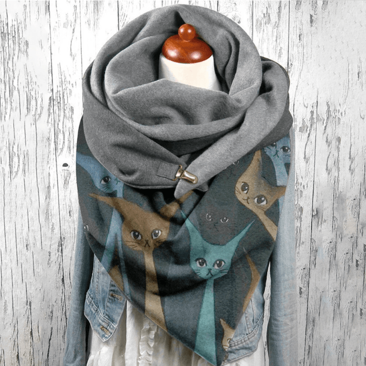 Fashion Casual Cat Print Thick Warm Shawl Scarf