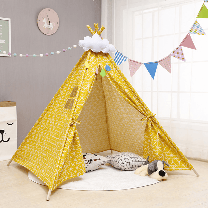 Teepee Children Playhouse Kids Play Tent Natural Cotton Canvas Gift for Boys Girls Indoor Outdoor Tent