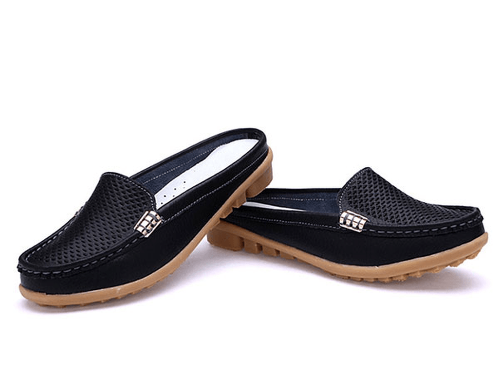 US Size 5-10 New Women Casual Fashion Breathable round Toe Slip-On Leather Flat Sandals Shoes