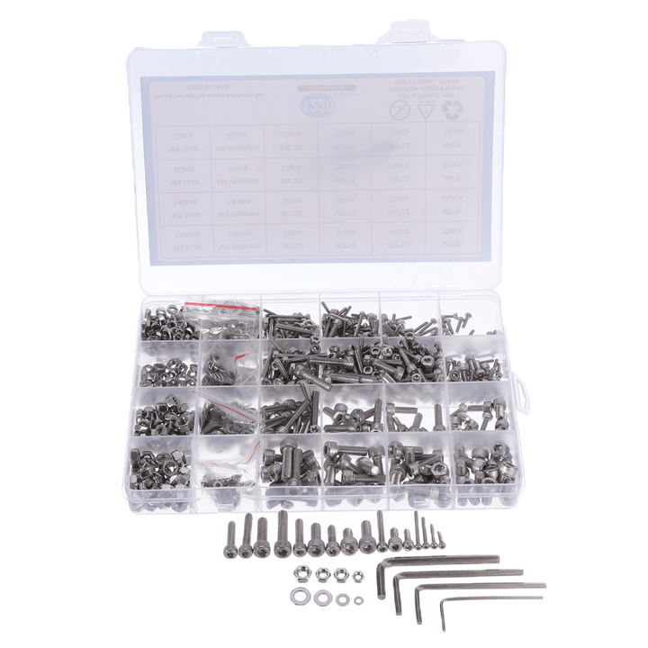 Suleve MXSH7 1220Pcs Stainless Steel Hex Socket Cap Head Screws Bolt Nuts Washers Assortment Kit M2 M3 M4 M5