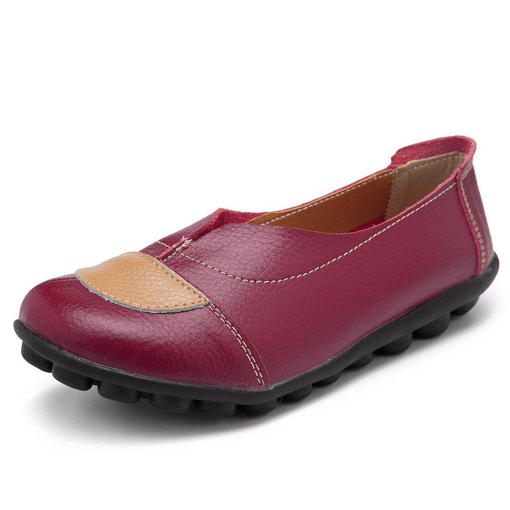 Women V Shaped Stitching Leather Casual Flat Loafers Shoes - MRSLM