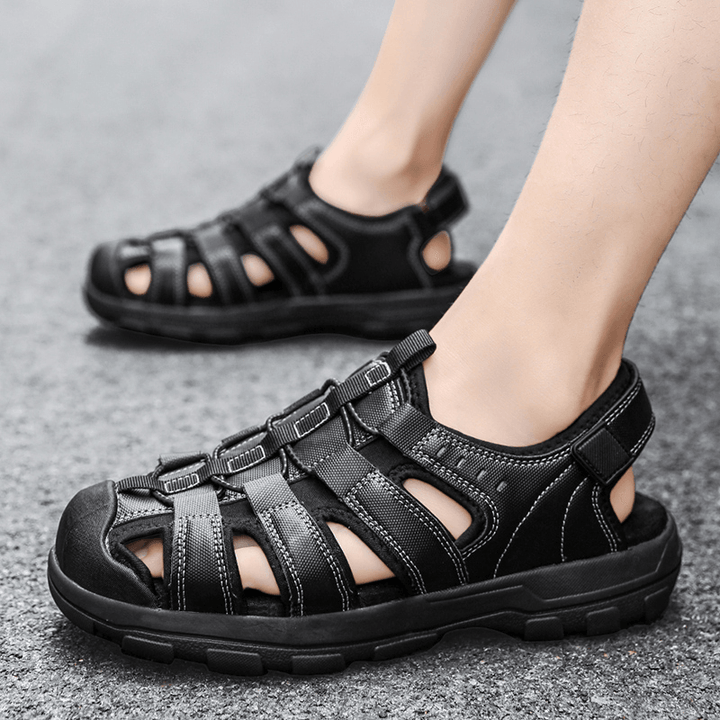 Men Cowhide Leather Breathable Soft Bottom Non Slip Comfy Casual Outdoor Sandals