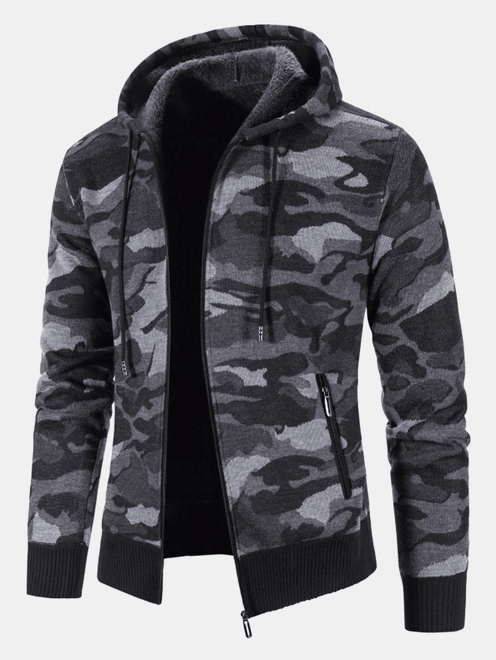 Mens Cotton Camo Printed Plush Lined Zipper Slant Pockets Jackets