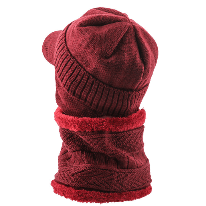 Men'S Velvet Hat with Eaves Autumn and Winter Pullover Cap Bib Set Ear Protection Warm Woolen Cap