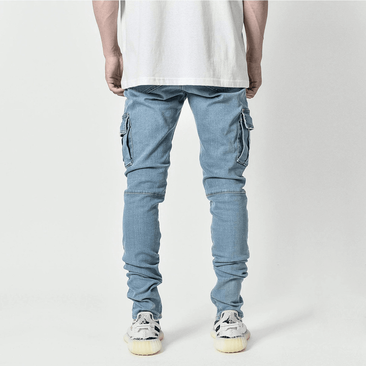 Fashionable and Simple Men'S Multi-Pocket Tooling Jeans