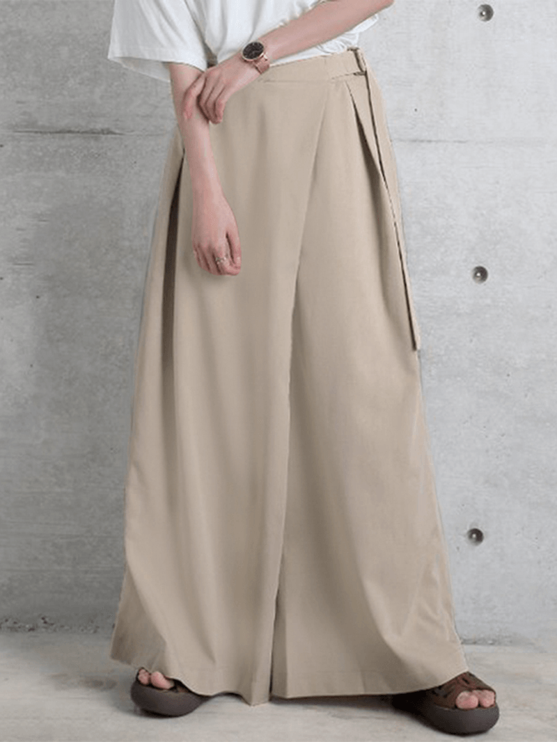 Women Side Zipper Solid Color Casual Wide Leg Pants with Pocket