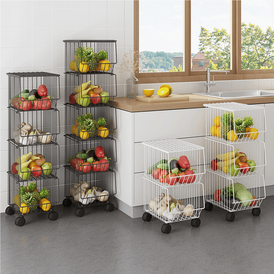 4 Layers Kitchen Storage Shelf Dish Drainer Mobile Rack Desktop Organizer Bookshelf with 4 Universal Wheels