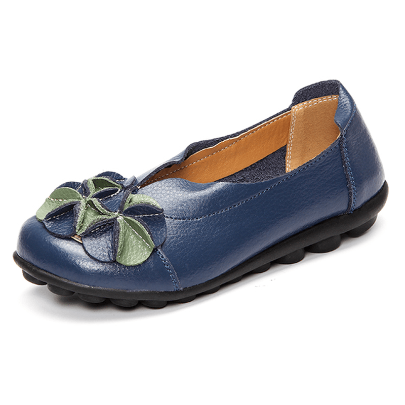 US Size 5-13 Women Flower Flat Shoes Casual Outdoor Leather Slip on round Toe Loafers