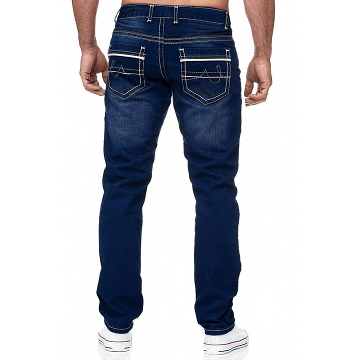 Men'S White Distressed Mid-Rise Loose Straight-Leg Jeans